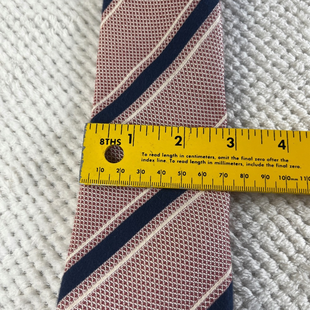 Charles Tyrwhitt Mens Red Navy Stripe Cotton Silk Tie Made in Italy Handmade - Picture 4 of 6